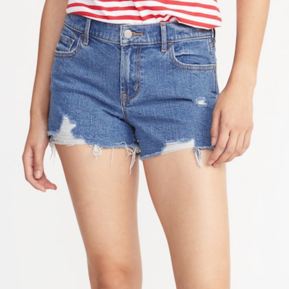 Mid-Rise Boyfriend Distressed Cut-Off Jean Shorts